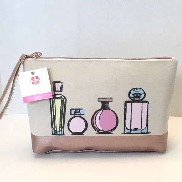 Canvas Large Size Make-up Top Zip Wristlet Cosmetic Bag - Picture 1 of 14